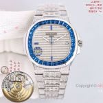 PD Factory Patek Philippe Nautilus Swiss 26-330 Movement Blue Diamond Bezel White Gold Watch 40mm 
